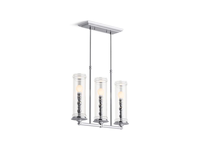 Damask 3 Light Linear Chandelier (Polished Chrome)