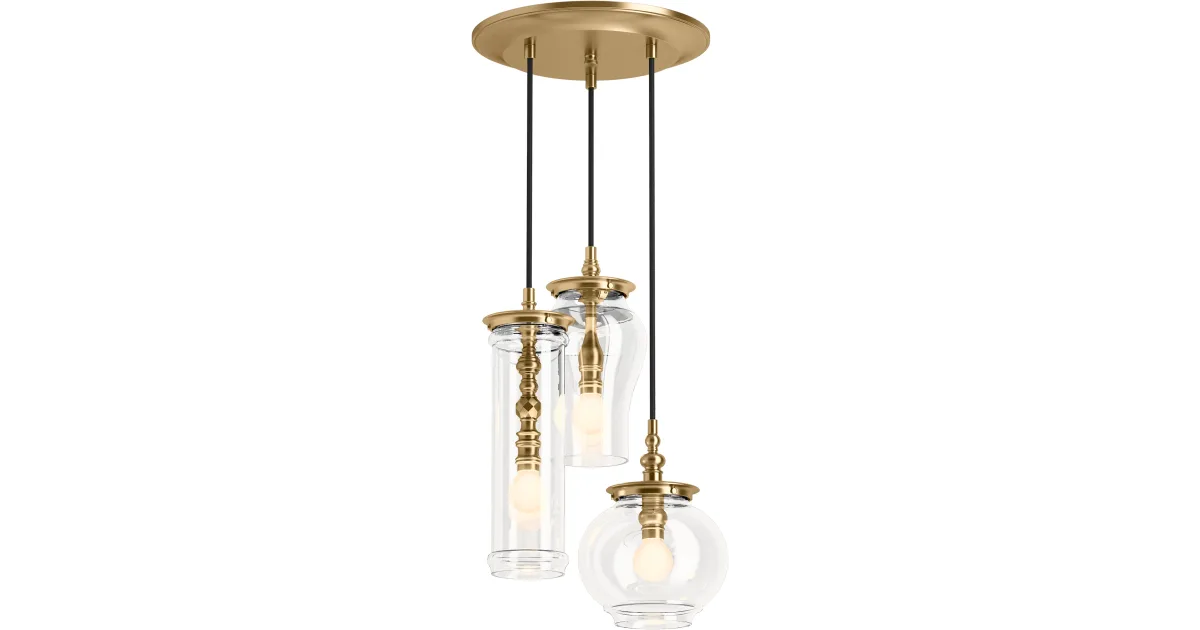 Damask 3 Light Pendant Cloud Chandelier (Brushed Gold)