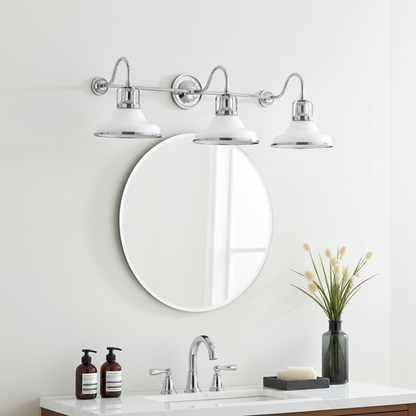 Kohler Hauksbee 3 Light Double Bell Sconce (White with Chrome Trim)
