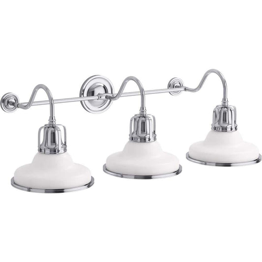 KOHLER Hauksbee 3-Light White Wall Sconce with Chrome Trim, Double Bell