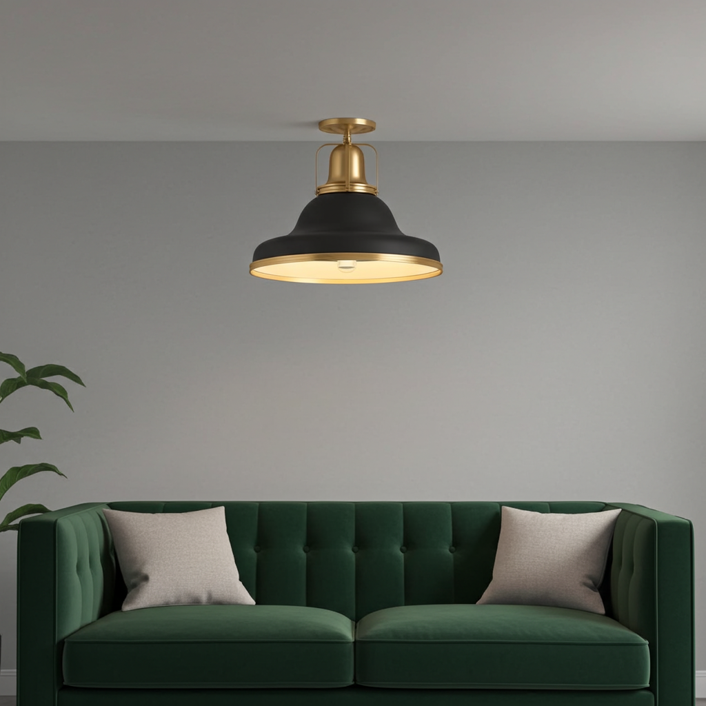 Kohler Hauksbee 3 Light Semi Flush Mount (Black with Brass Trim)