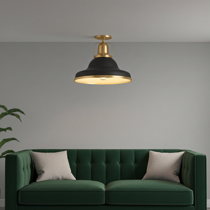 Kohler Hauksbee 3 Light Semi Flush Mount (Black with Brass Trim)