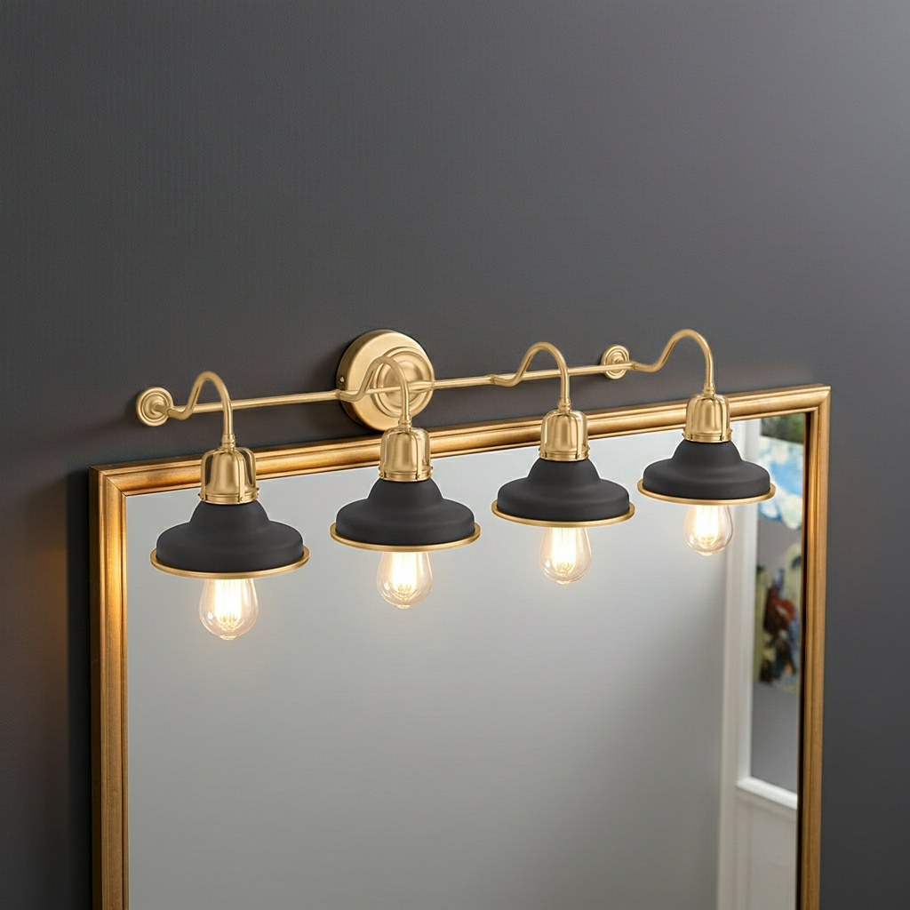 Kohler Hauksbee 4 Light Double Bell Sconce (Black with Brass Trim)