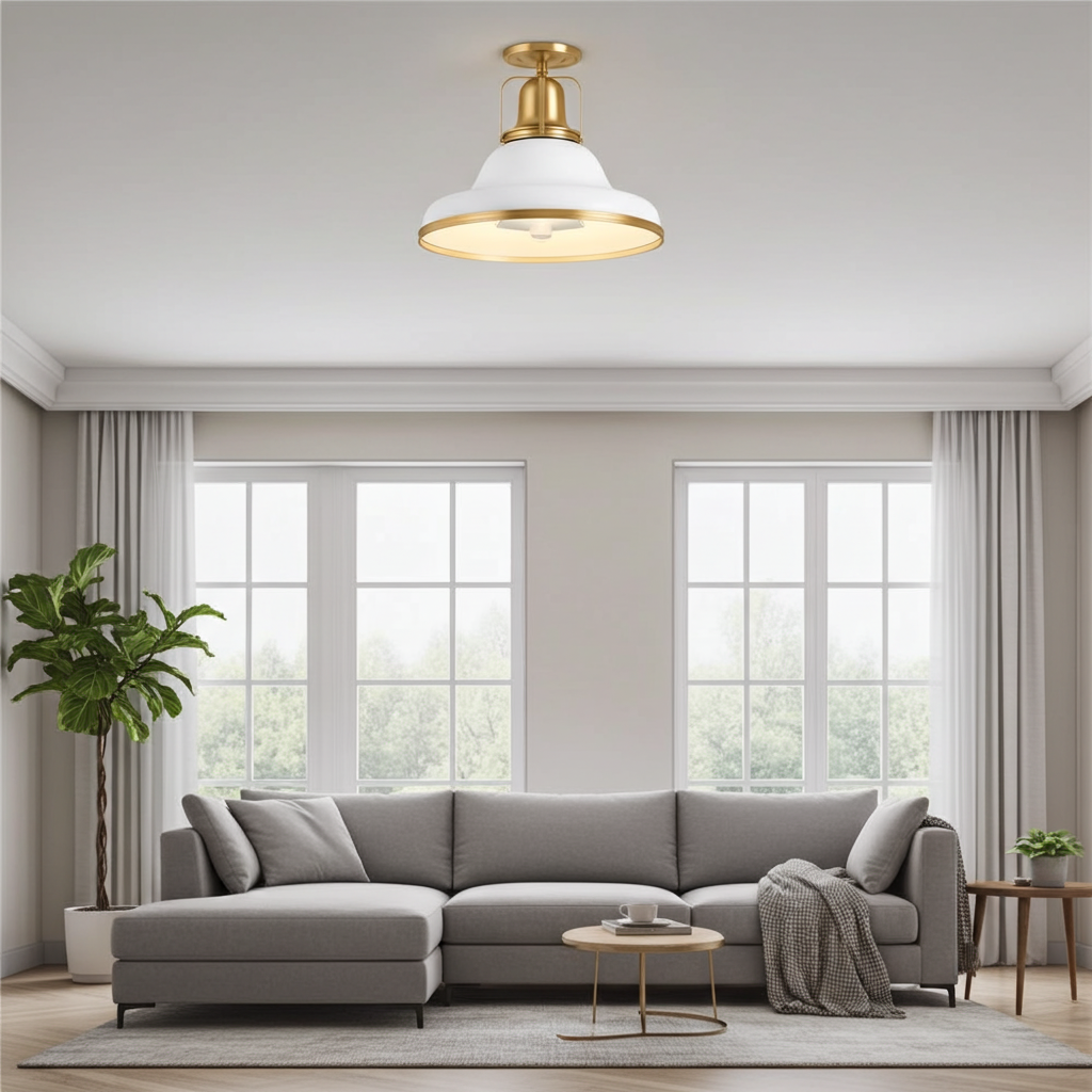 Kohler Hauksbee 3 Light Semi Flush Mount (White with Gold Trim)